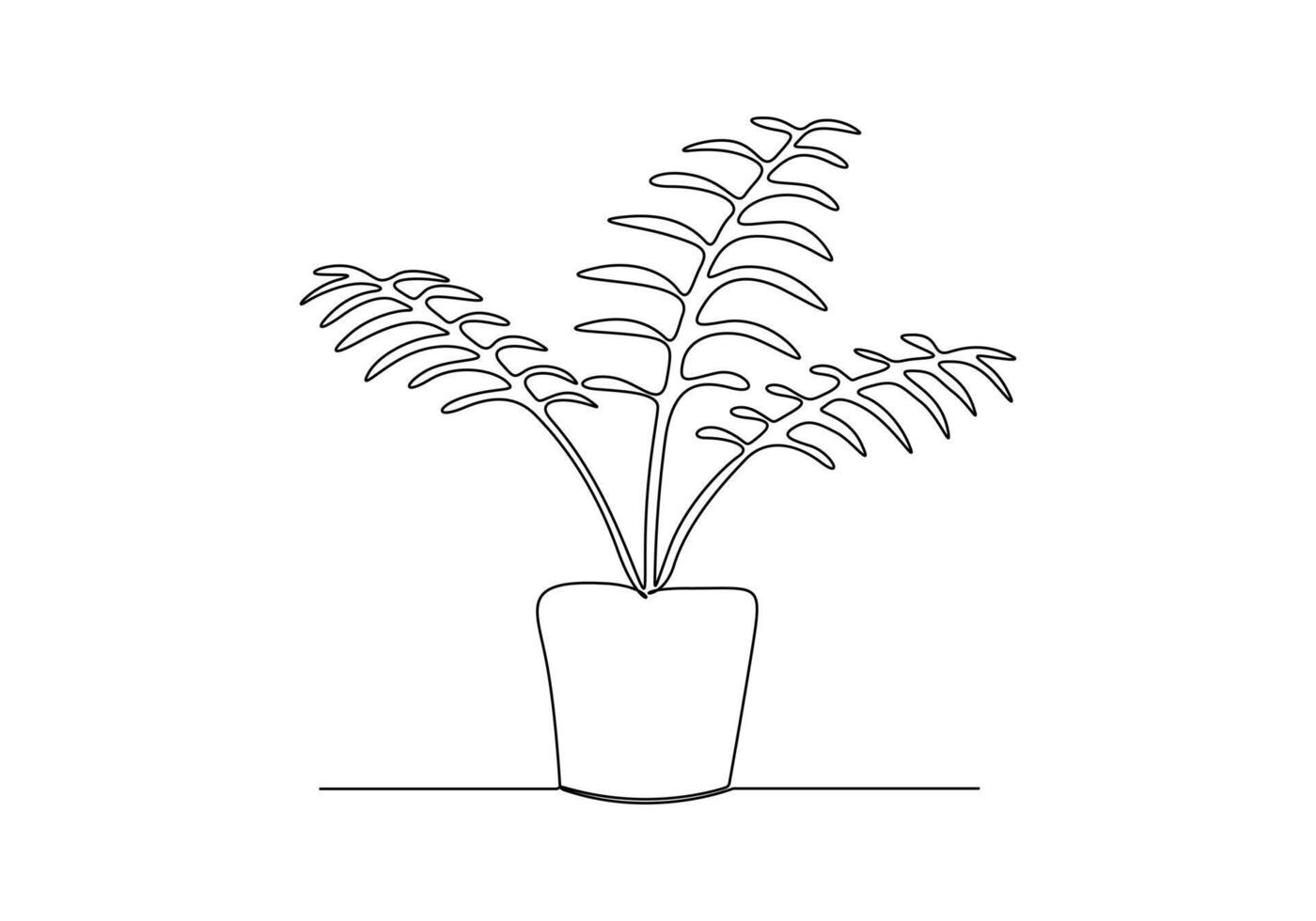 House plant in one continuous one line drawing vector illustration. Pro vector