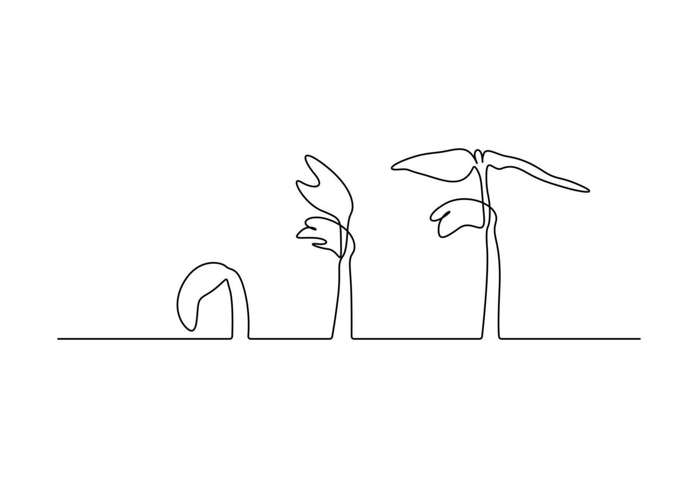 Continuous one line drawing of Plant growth processing from seed vector illustration