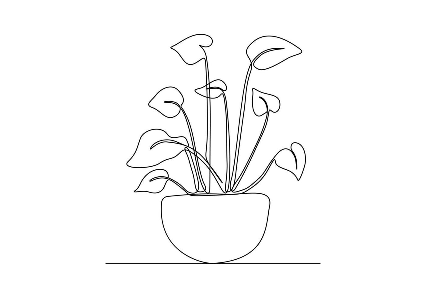 House plant in one continuous one line drawing vector illustration. Pro vector