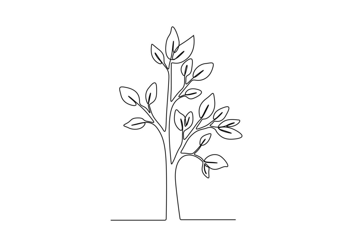 árbol con hojas continuo uno línea dibujo vector ilustración