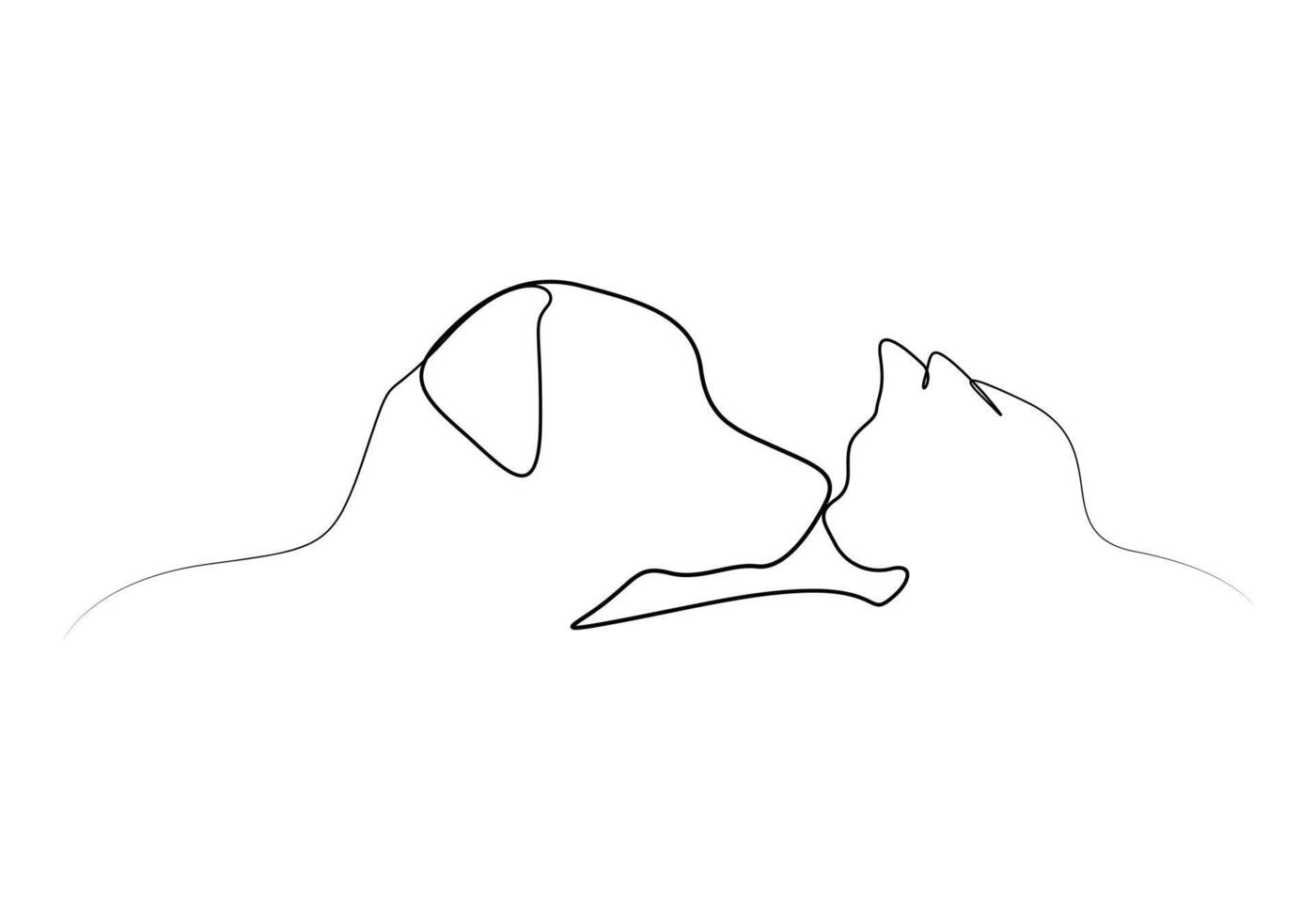 Cat and dog continuous one line drawing vector illustration