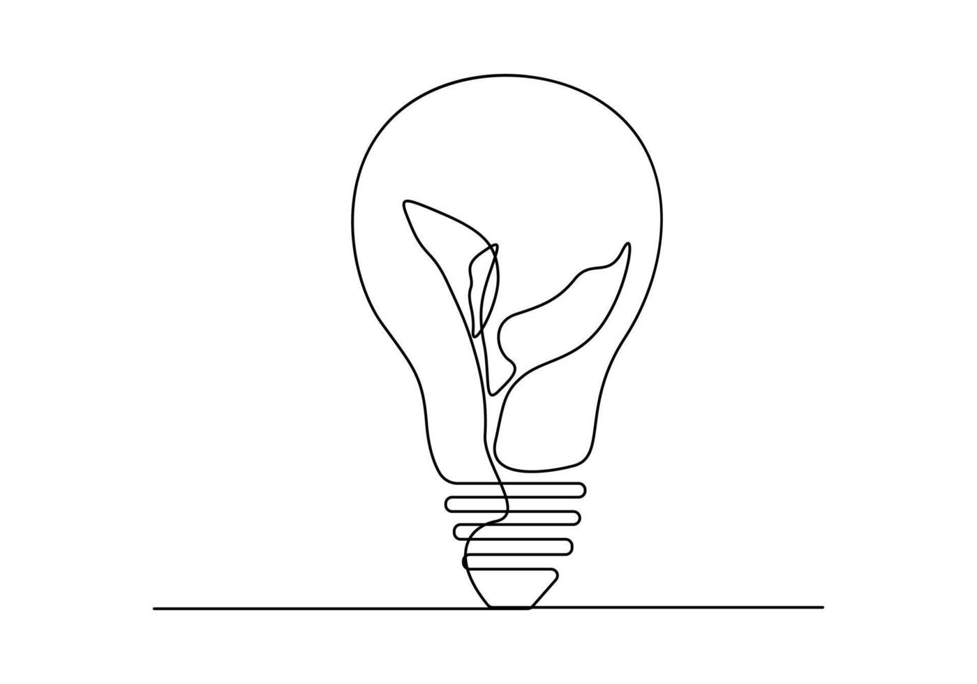 Continuous single line drawing of green plant in light bulb green energy concept vector illustration