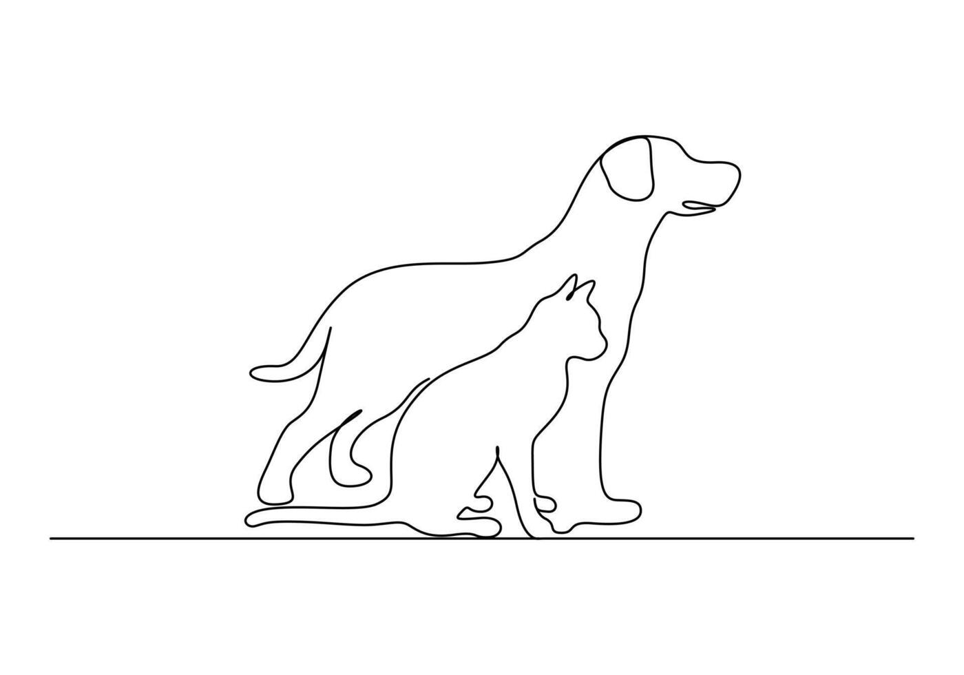 Cat and dog continuous one line drawing vector illustration