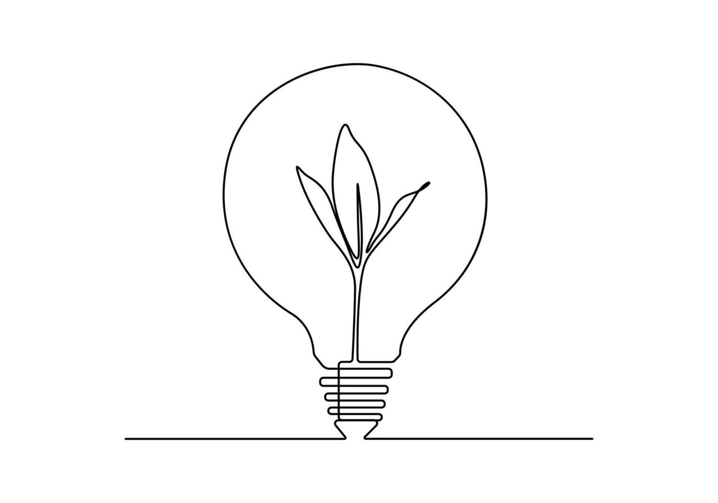 Continuous single line drawing of green plant in light bulb green energy concept vector illustration