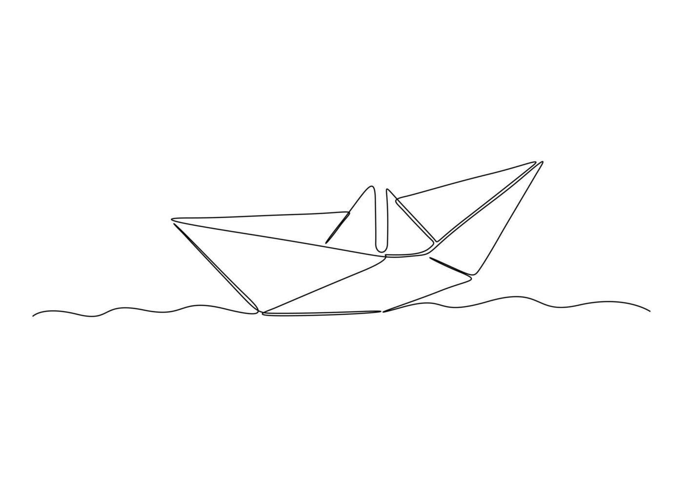 Continuous one line drawing of paper boat origami toy concept vector illustration. Premium vector