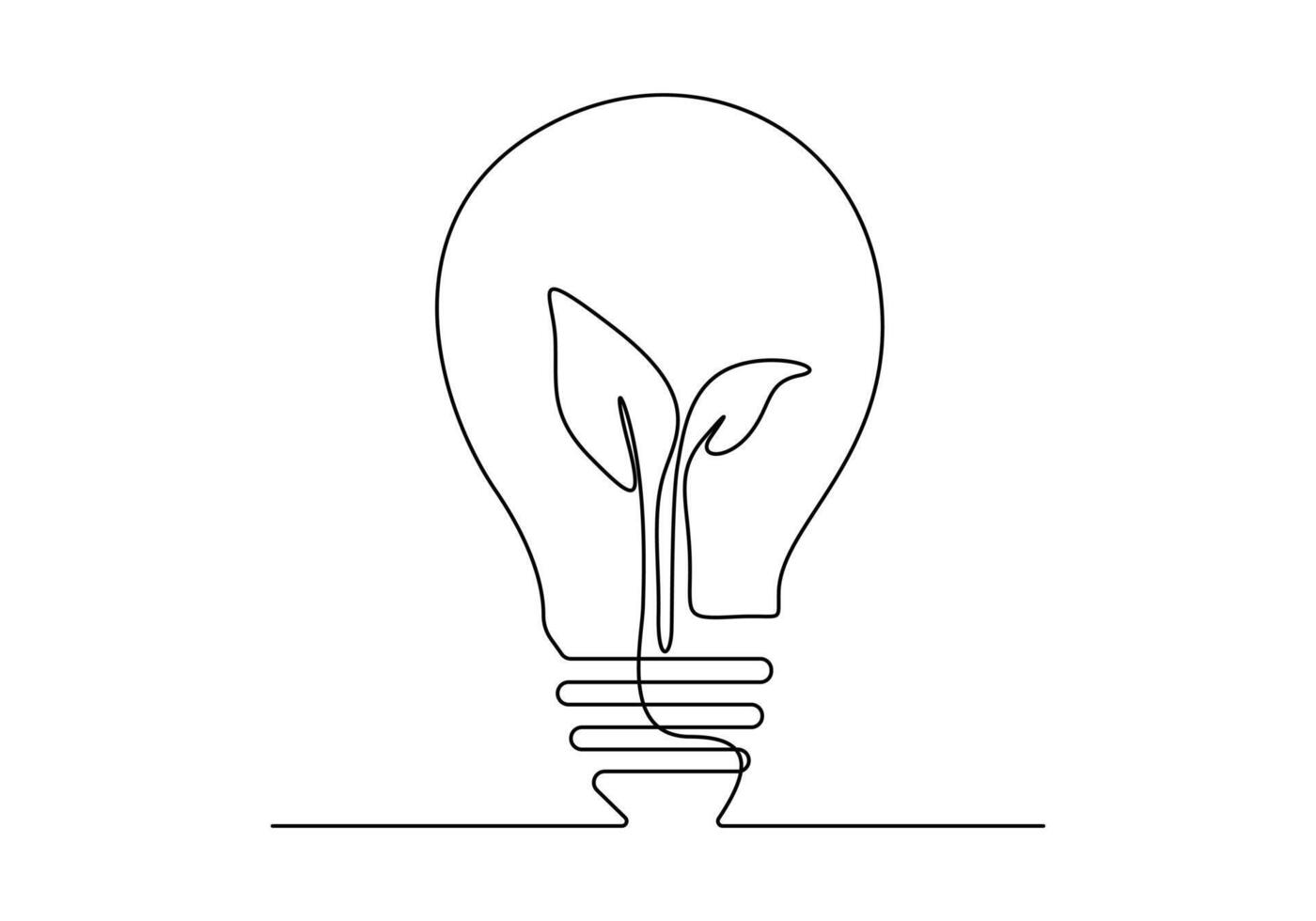 Continuous single line drawing of green plant in light bulb green energy concept vector illustration