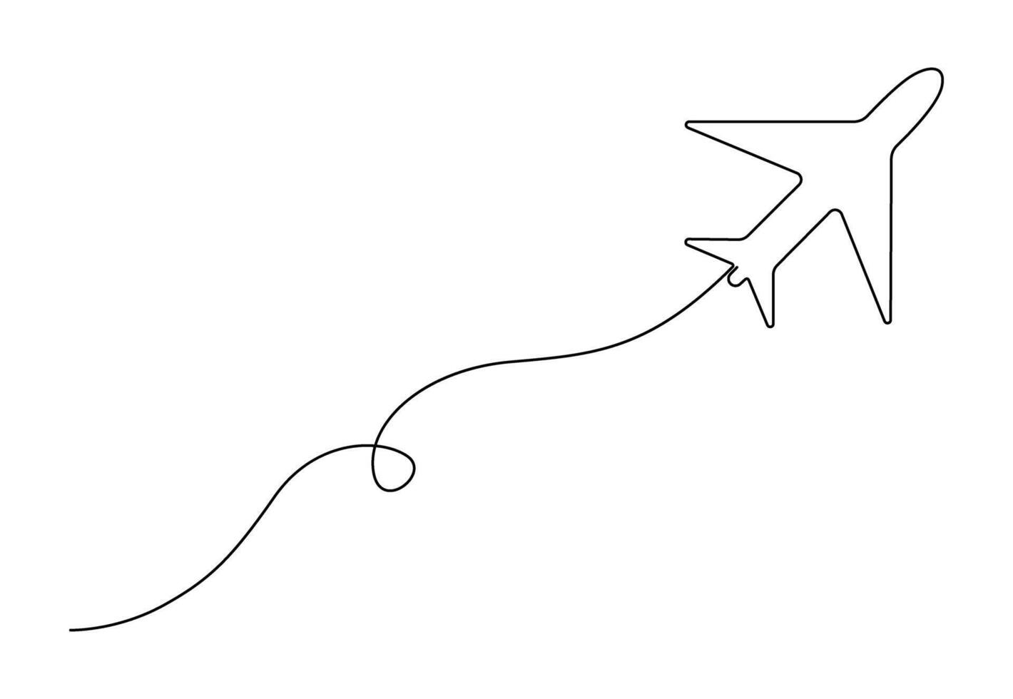 Continuous one line drawing of Airplane line path. Vector icon of Airplane flight route with start point. Isolated on white background vector illustration