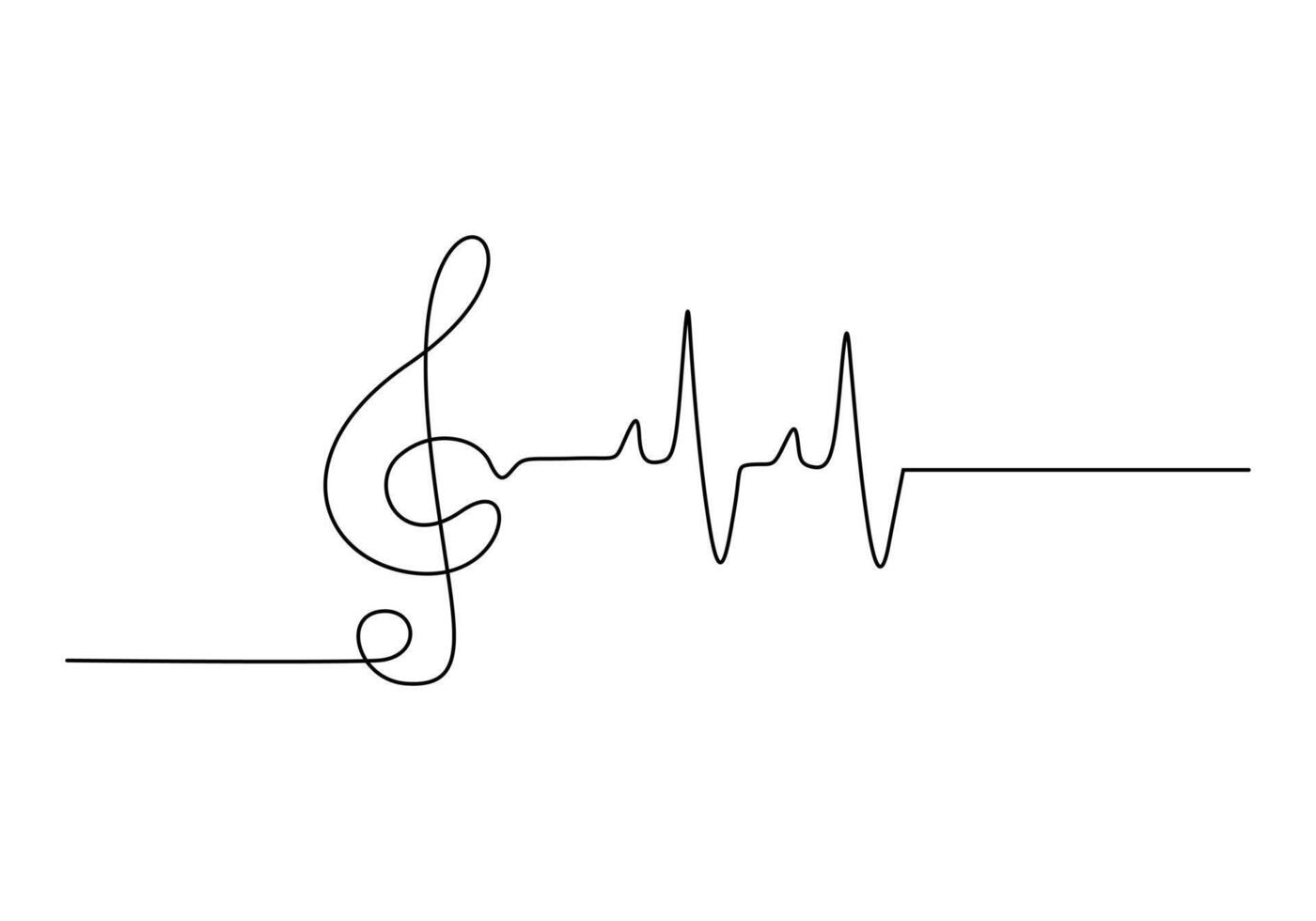 Continuous one line drawing of a treble clef. Isolated on white background vector illustration