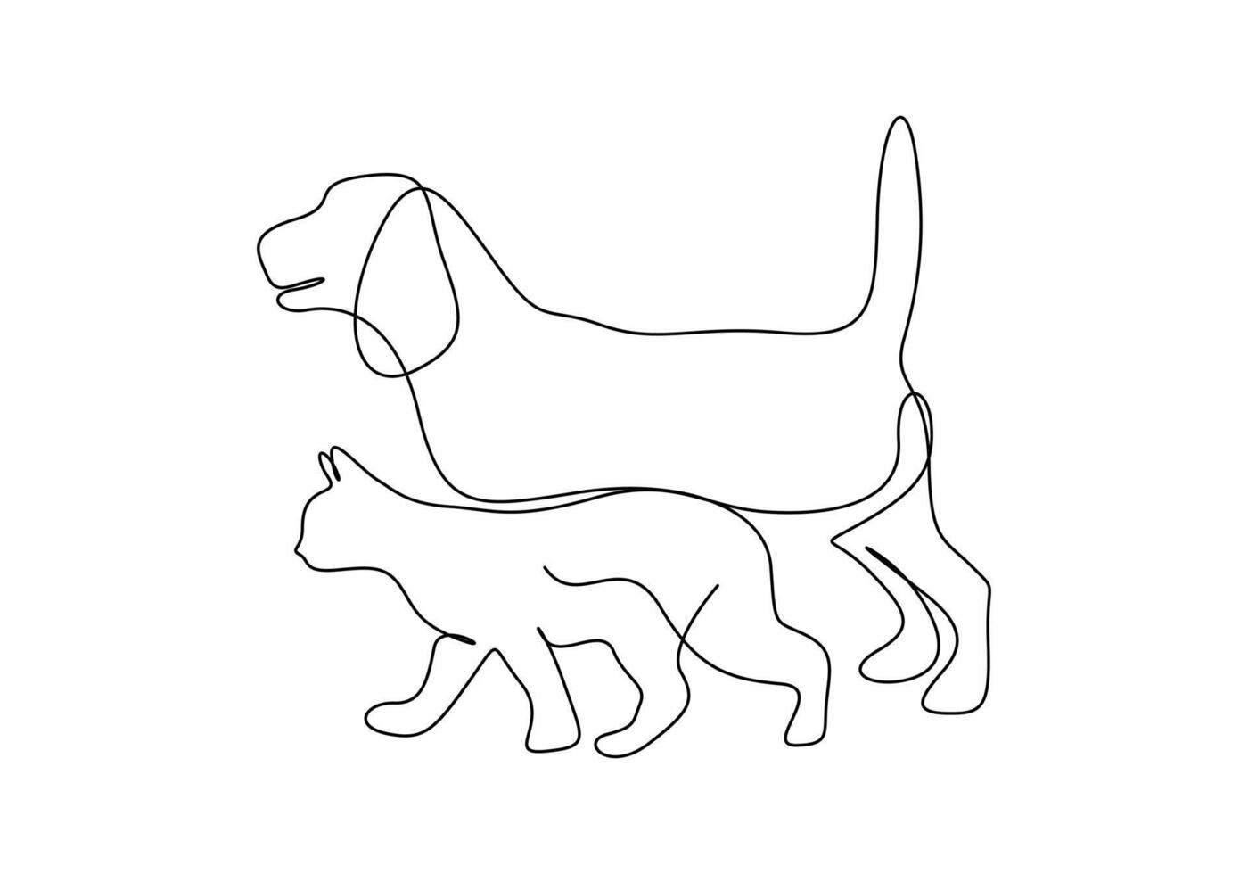 Cat and dog continuous one line drawing vector illustration