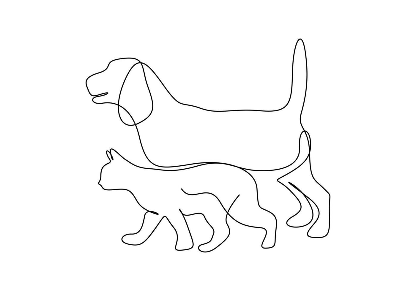 gato y perro continuo uno línea dibujo vector ilustración