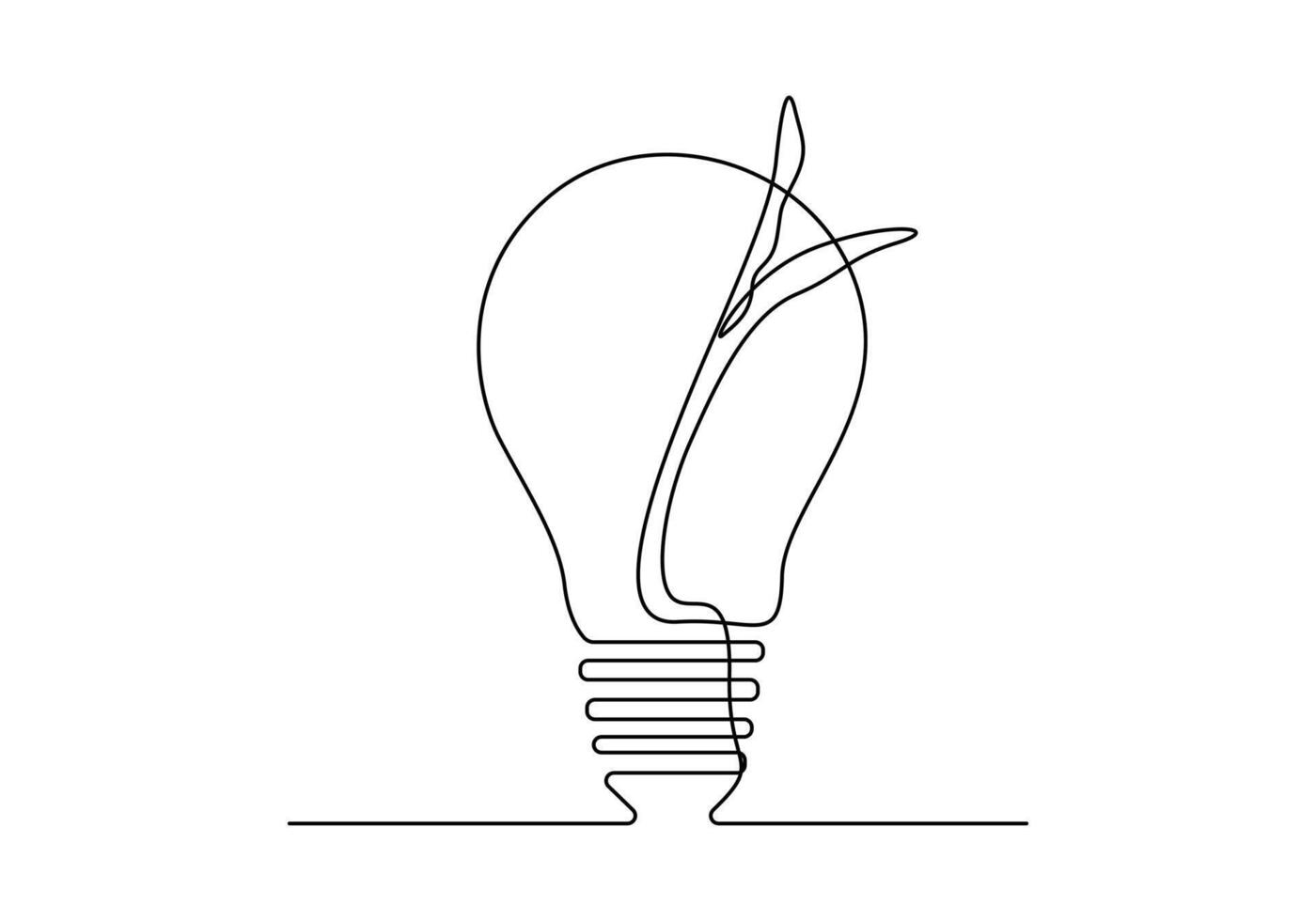 Continuous single line drawing of green plant in light bulb green energy concept vector illustration
