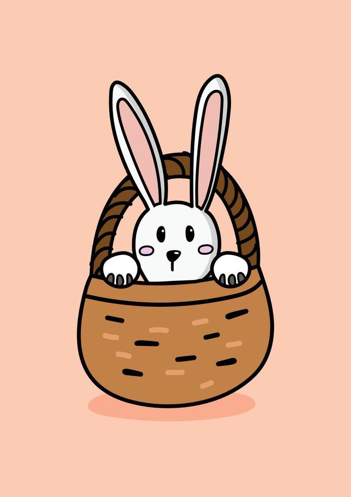Bunny in wicker basket doodle hand drawn vector