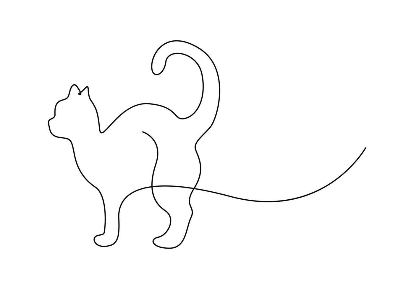 Continuous one line drawing of cute cat vector illustration