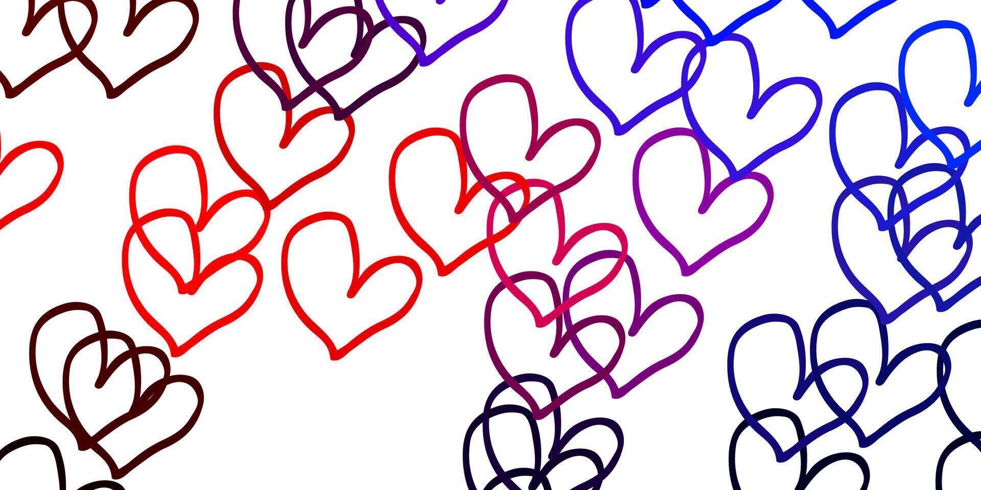 Light Blue, Red vector pattern with colorful hearts.