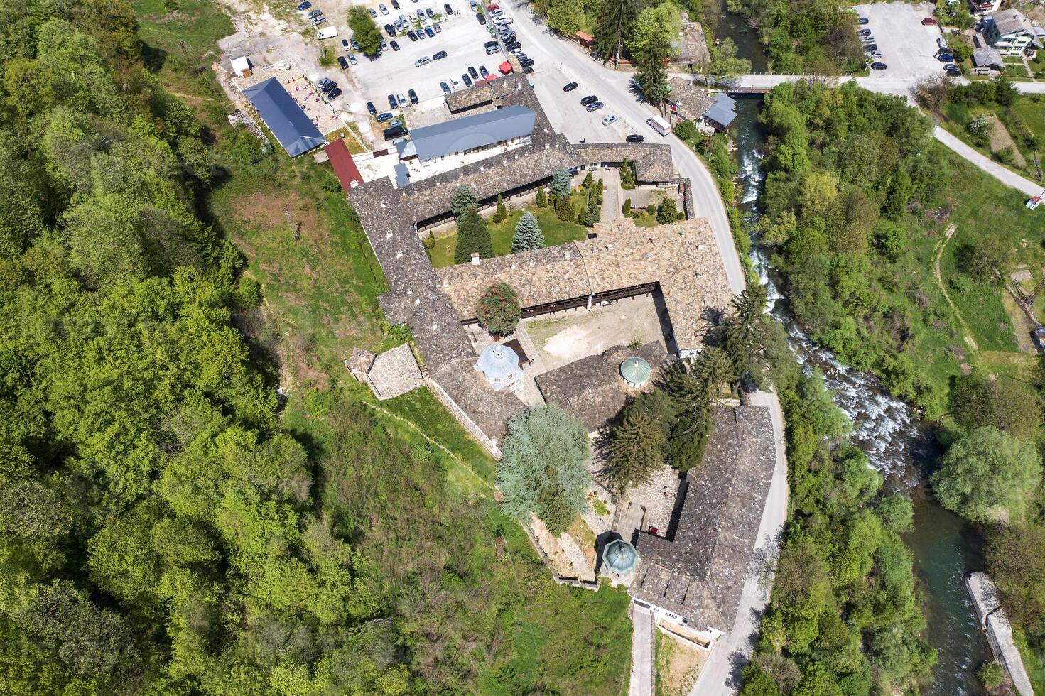 Aerial view of Medieval Troyan Monastery of Assumption, Lovech region, Bulgaria photo