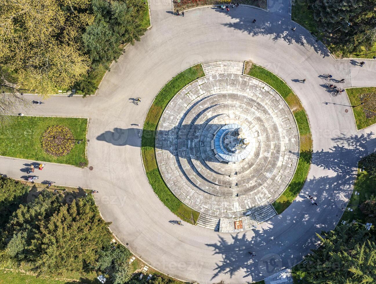 aerial top view to the decorated sea garden and The Pantheon of the Fallen of the Wars photo