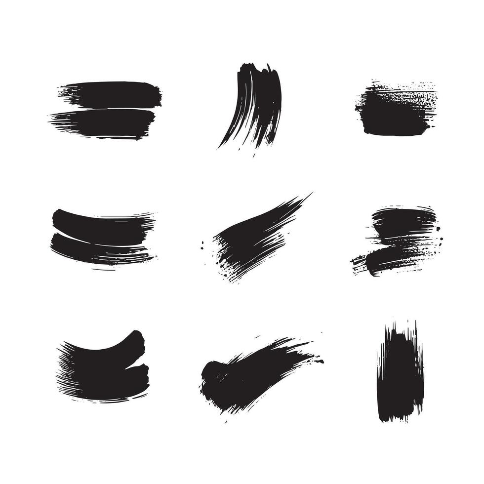 Black abstract paint Brush Stroke Set on white background Each with Unique Style vector