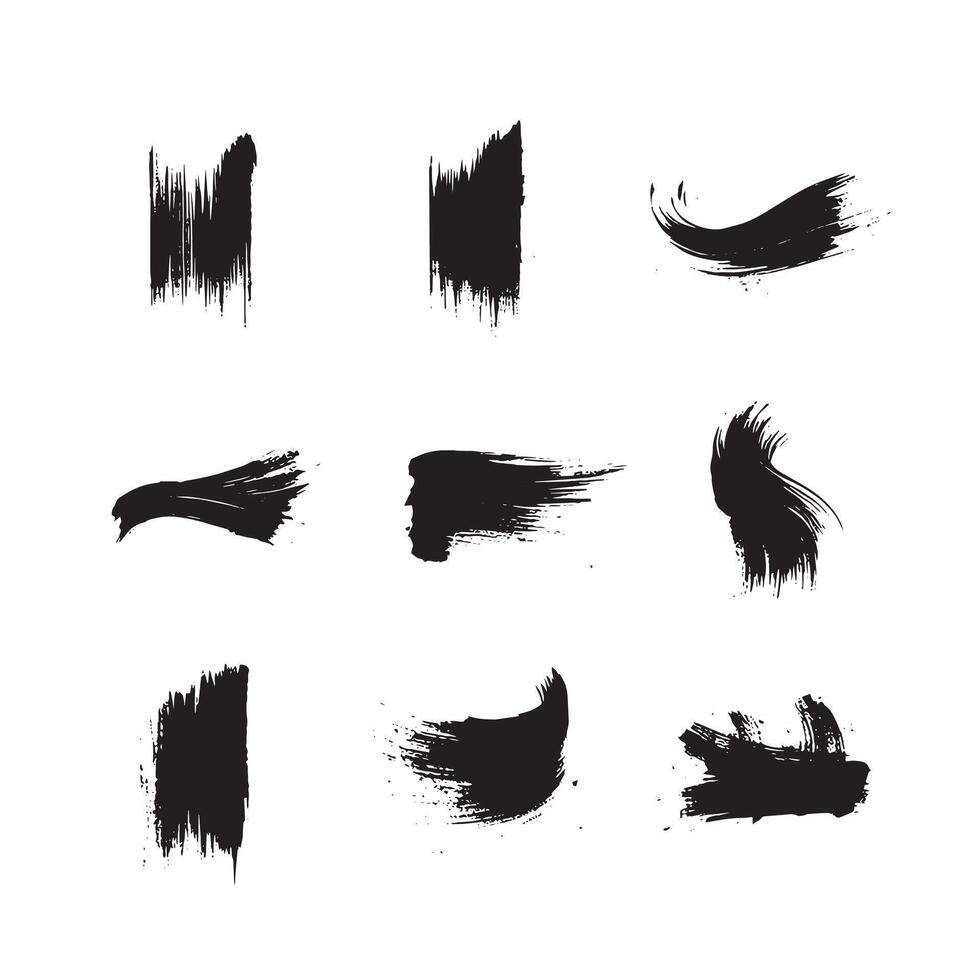 Black abstract paint Brush Stroke Set on white background Each with Unique Style vector