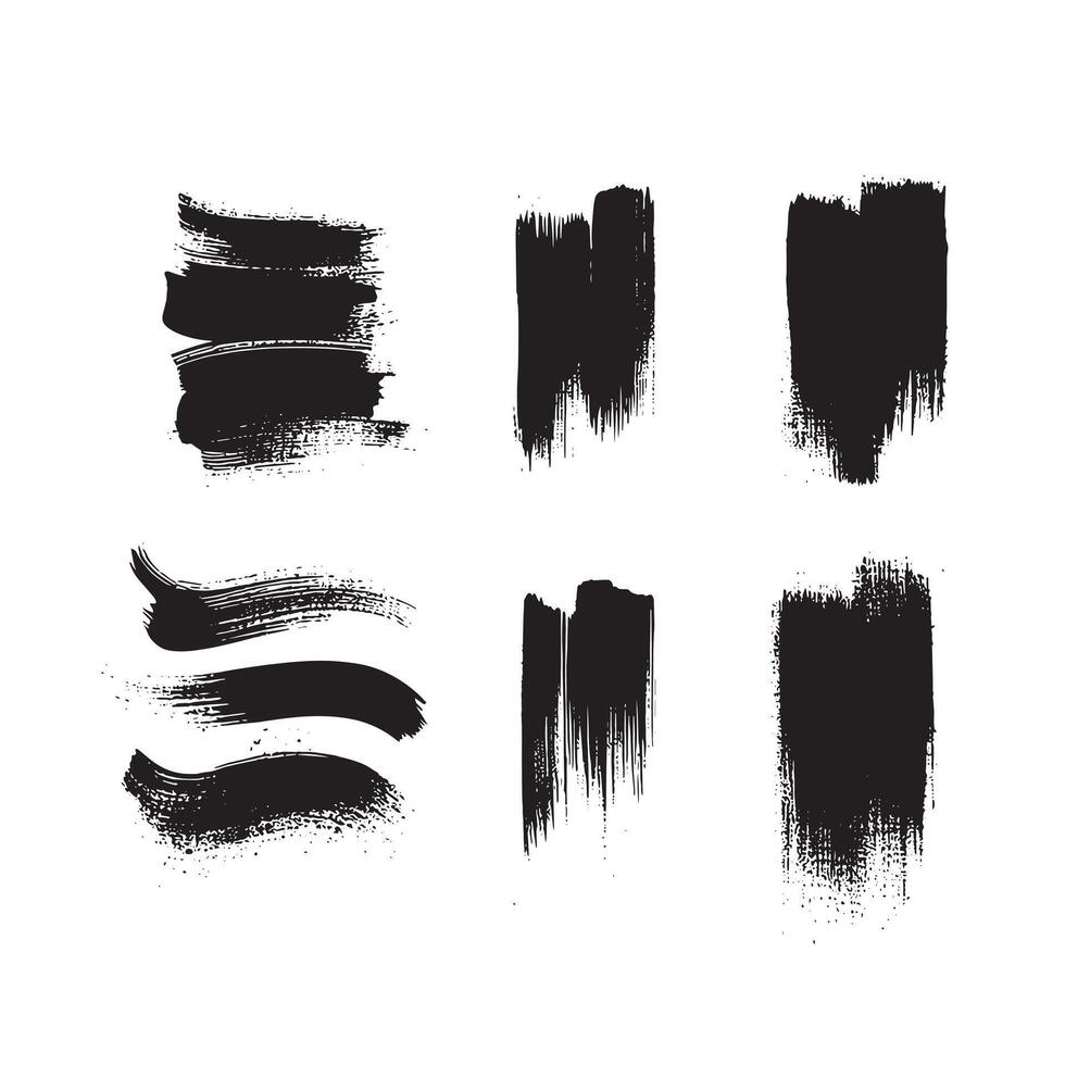 Black abstract paint Brush Stroke Set on white background Each with Unique Style vector