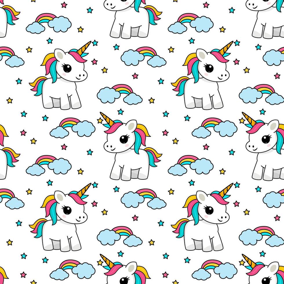 Cute cartoon character little unicorn. Seamless pattern for Baby Shower vector