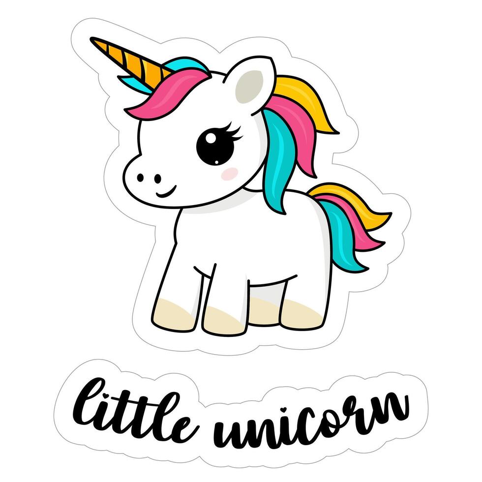 linda dibujos animados personaje pequeño unicornio. impresión para bebé ducha vector