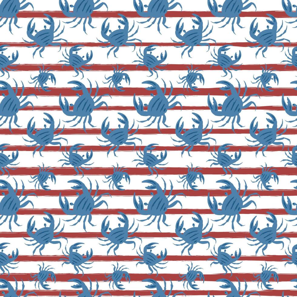 Ocean crabs seamless pattern on strip background vector