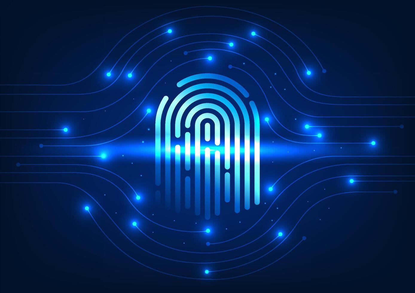 Cyber security technology Fingerprints connected to the circuit Demonstrates safety technology Use fingerprint scanning to access personal information. It is a system with high security. vector