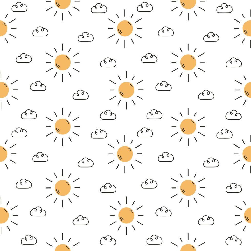 Seamless pattern with hand drawn sun and clouds vector