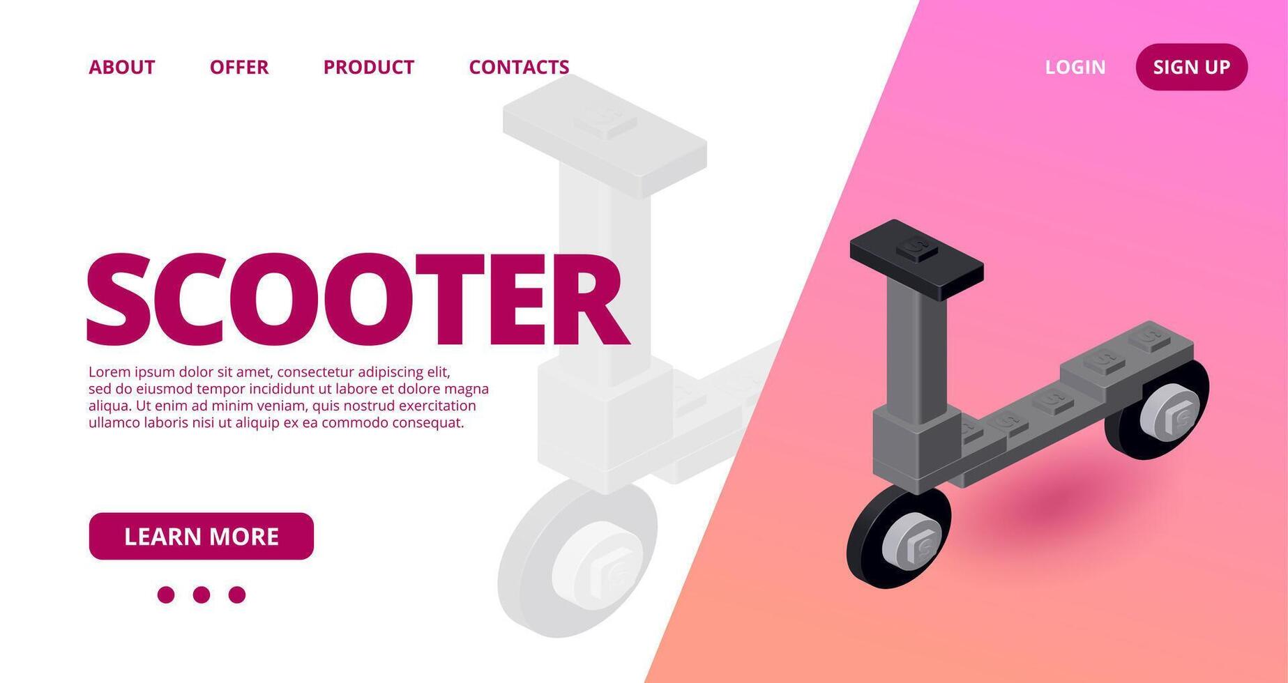 Web template with a Kick scooter. Vector