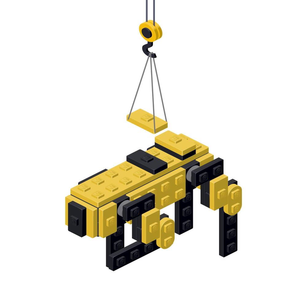 Yellow robot production concept on white background. Vector