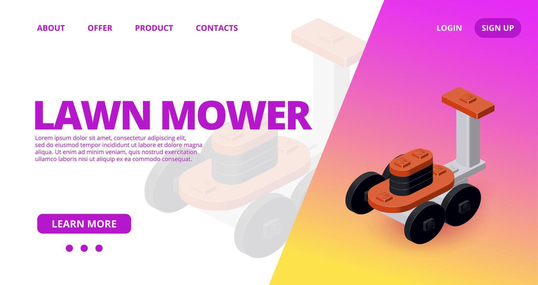 Web template with a lawn mower. Vector