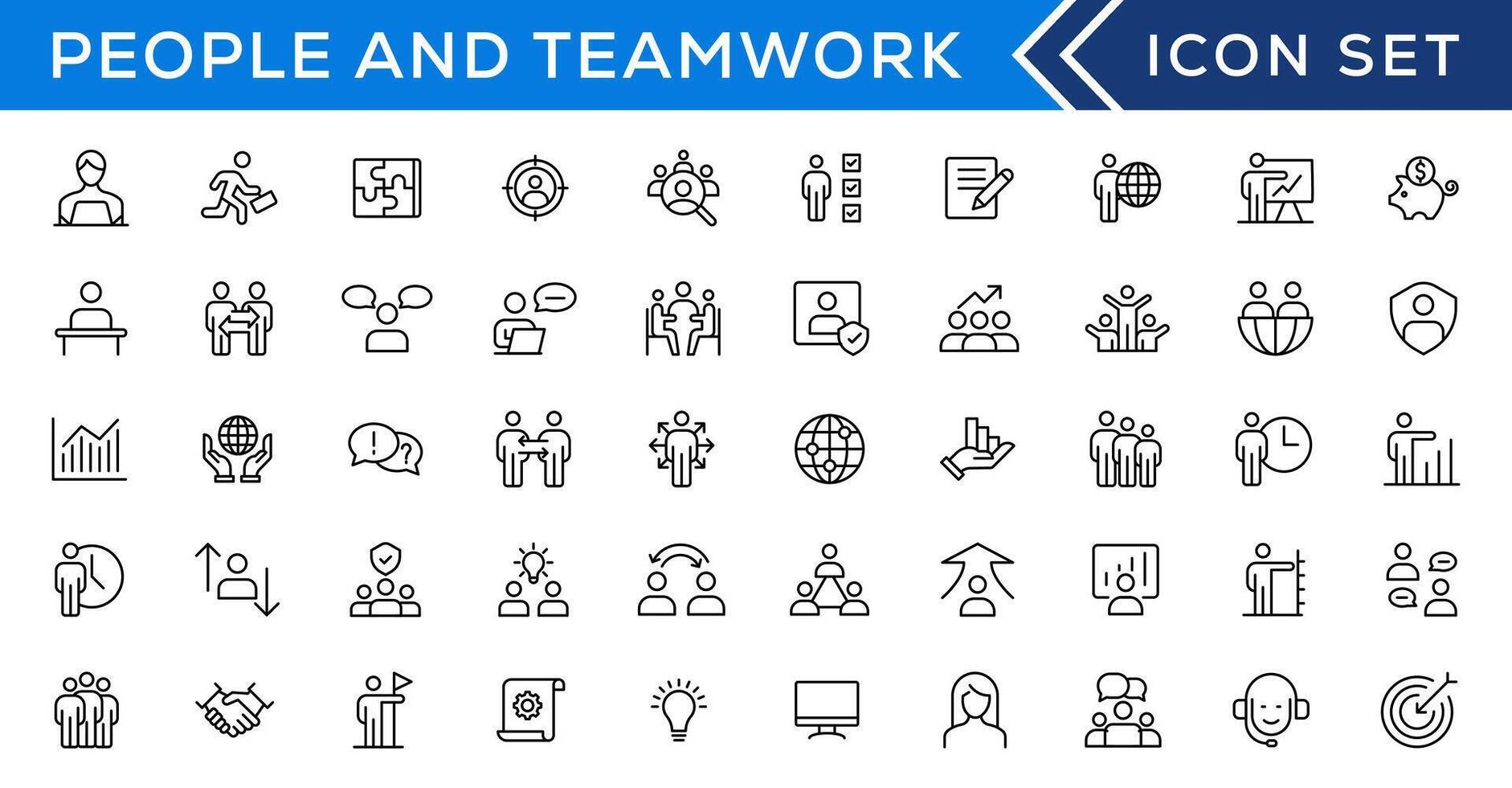 People and teamwork line icons collection. Big icon set in a flat design. Thin outline icons pack vector