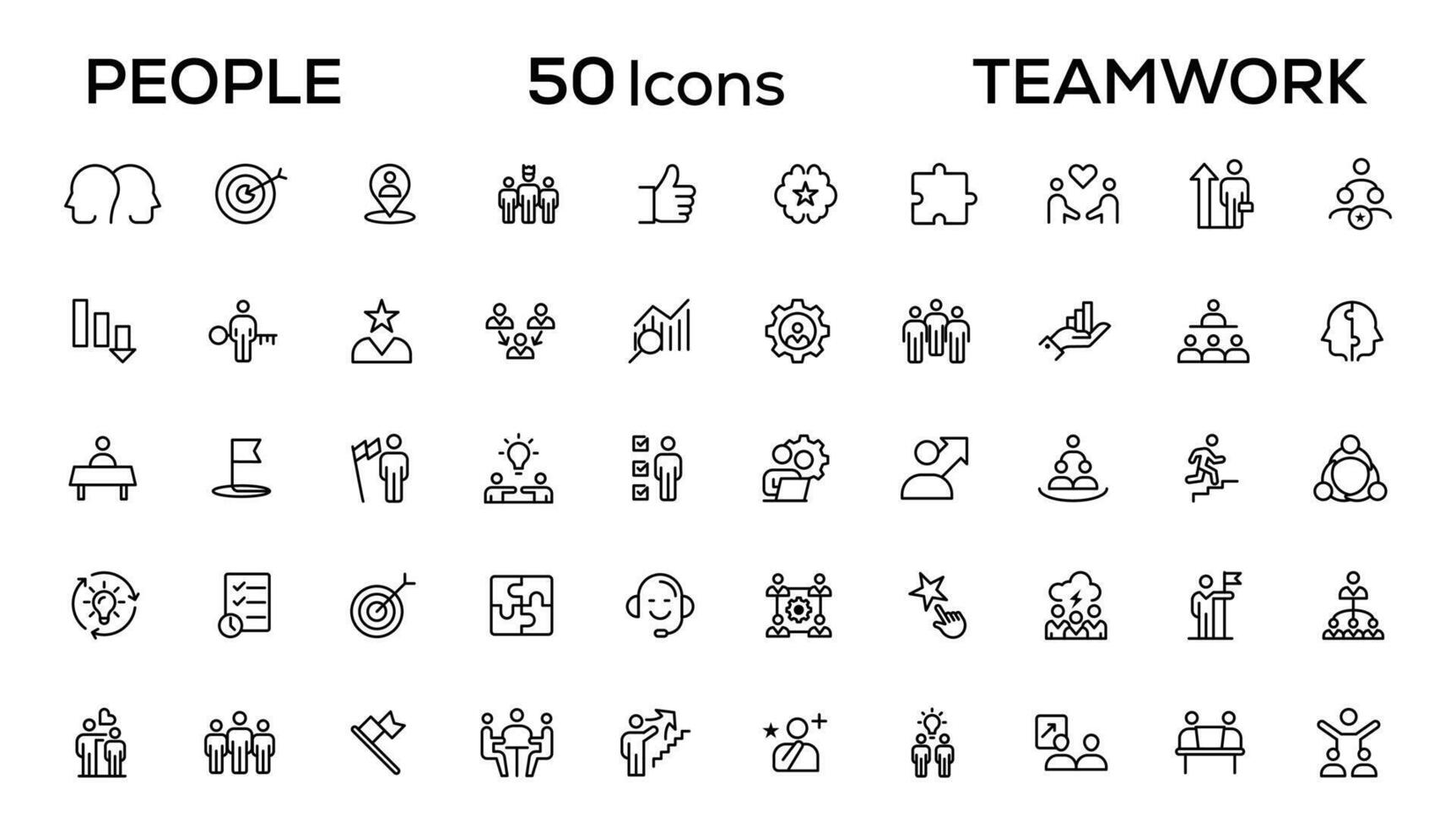 People and teamwork line icons collection. Big icon set in a flat design. Thin outline icons pack vector