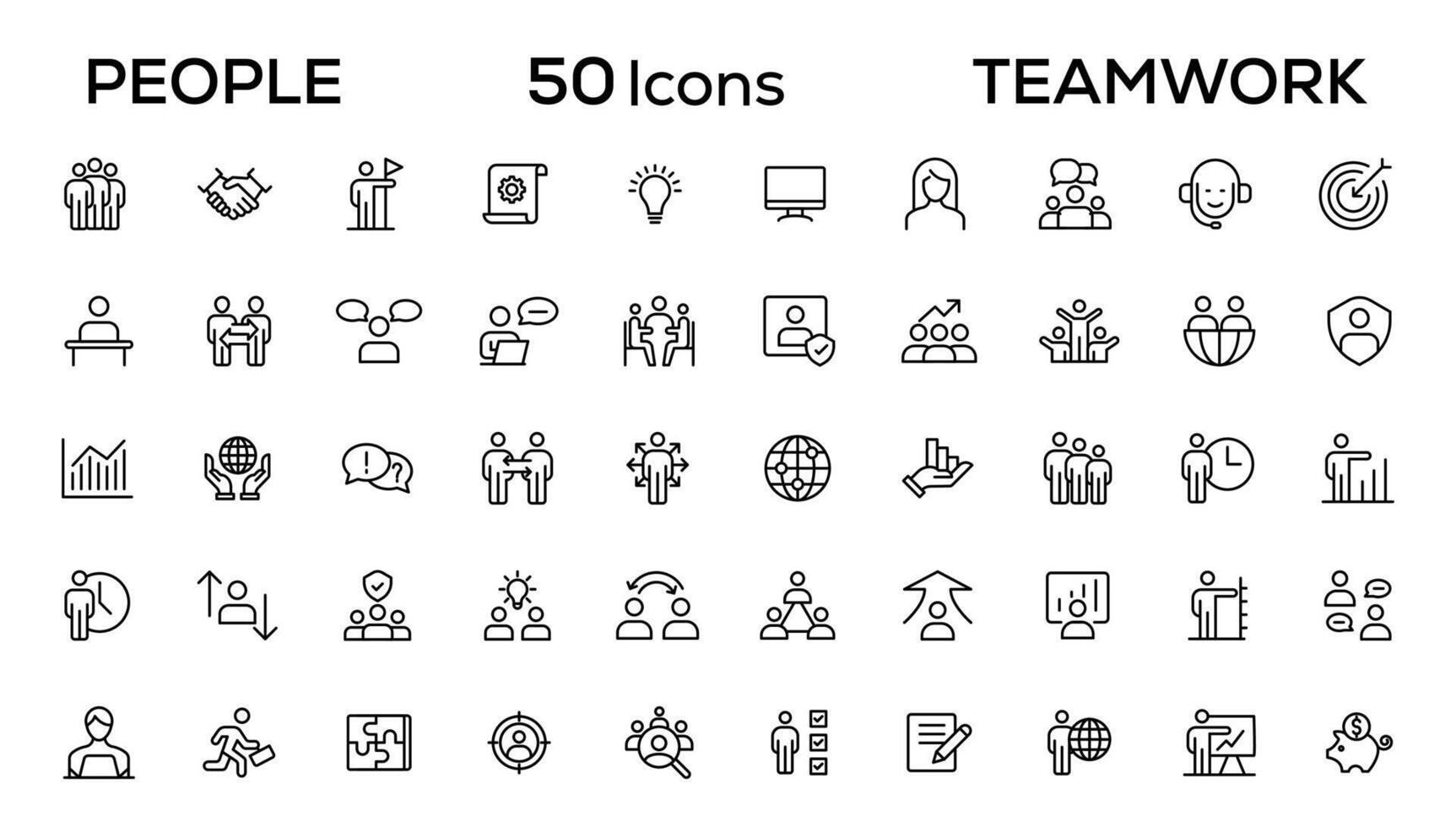 People and teamwork line icons collection. Big icon set in a flat design. Thin outline icons pack vector