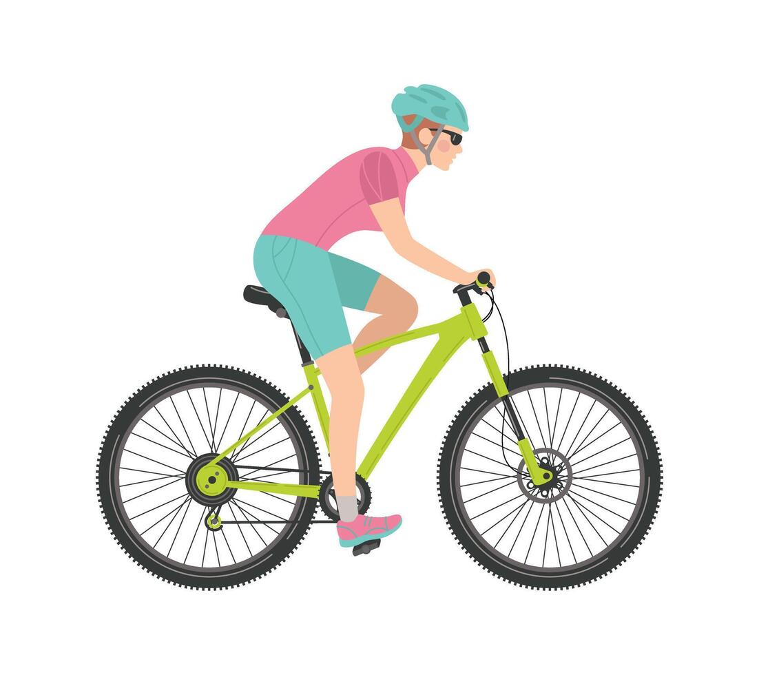 un mujer paseos un bicicleta. Deportes, capacitación, sano estilo de vida. vector plano dibujos animados aislado ilustración