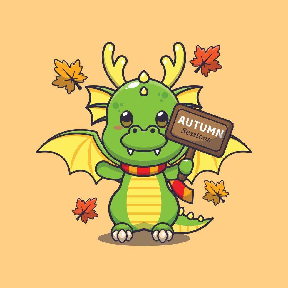 linda continuar con otoño firmar tablero. mascota dibujos animados vector ilustración adecuado para póster, folleto, web, mascota, pegatina, logo y icono.