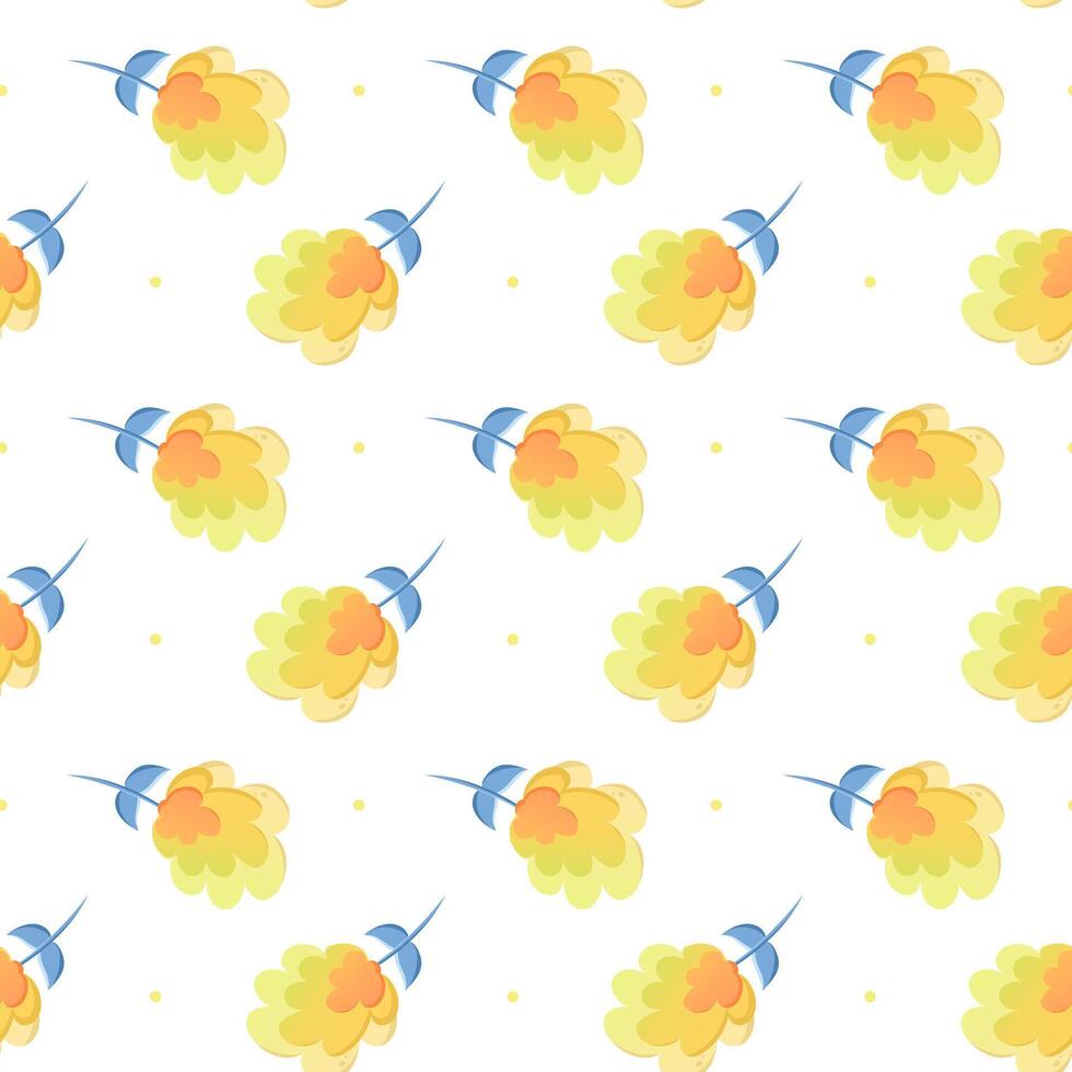 Colorful seamless pattern with yellow hydrangea in flat style. Pattern with flowers and dots vector