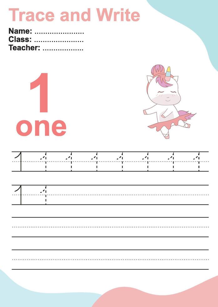 Trace and write number for children. Exercise for children to recognize the number. vector