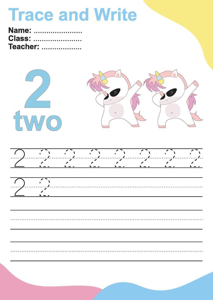 Trace and write number for children. Exercise for children to recognize the number. vector