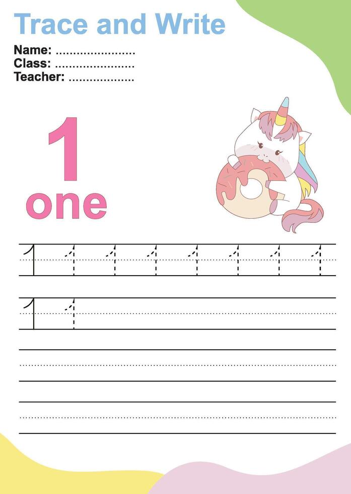 Trace and write number for children. Exercise for children to recognize the number. vector
