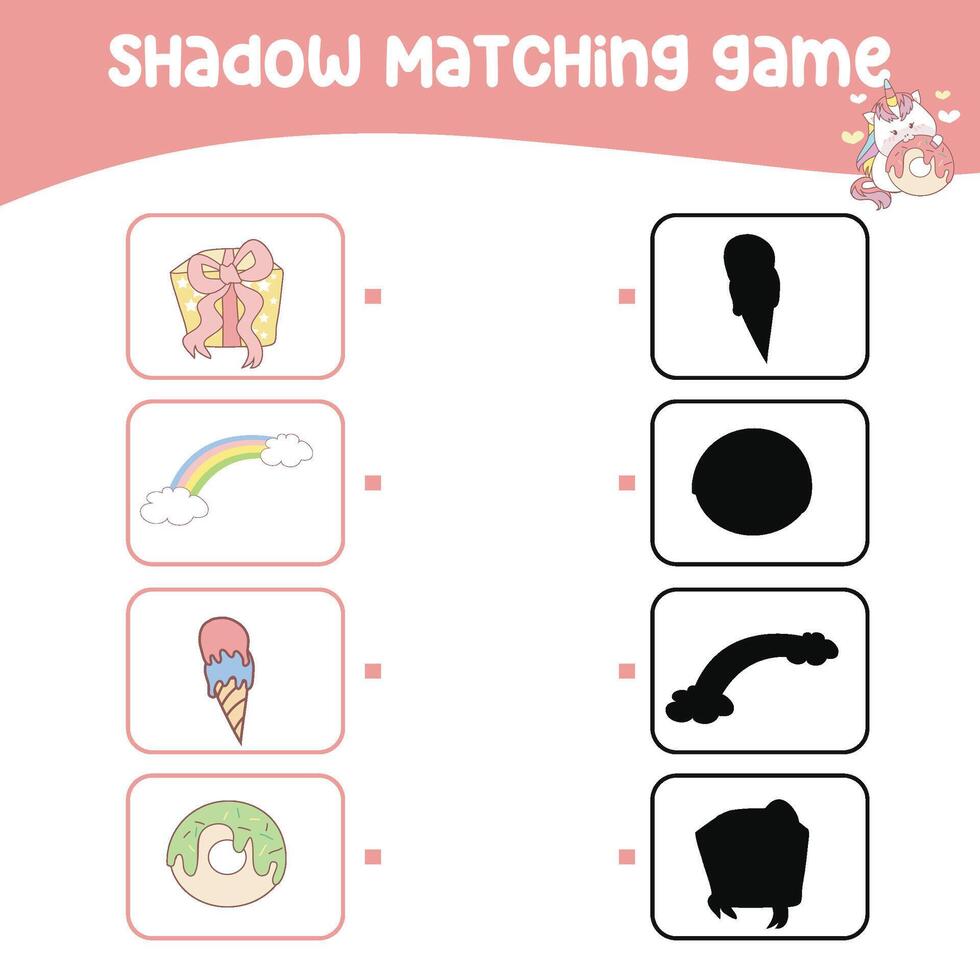 Matching shadow game for children. Find the correct shadow. Worksheet for kid. Printable activity page for kids vector