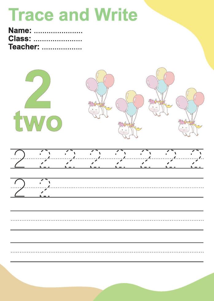 Trace and write number for children. Exercise for children to recognize the number. vector