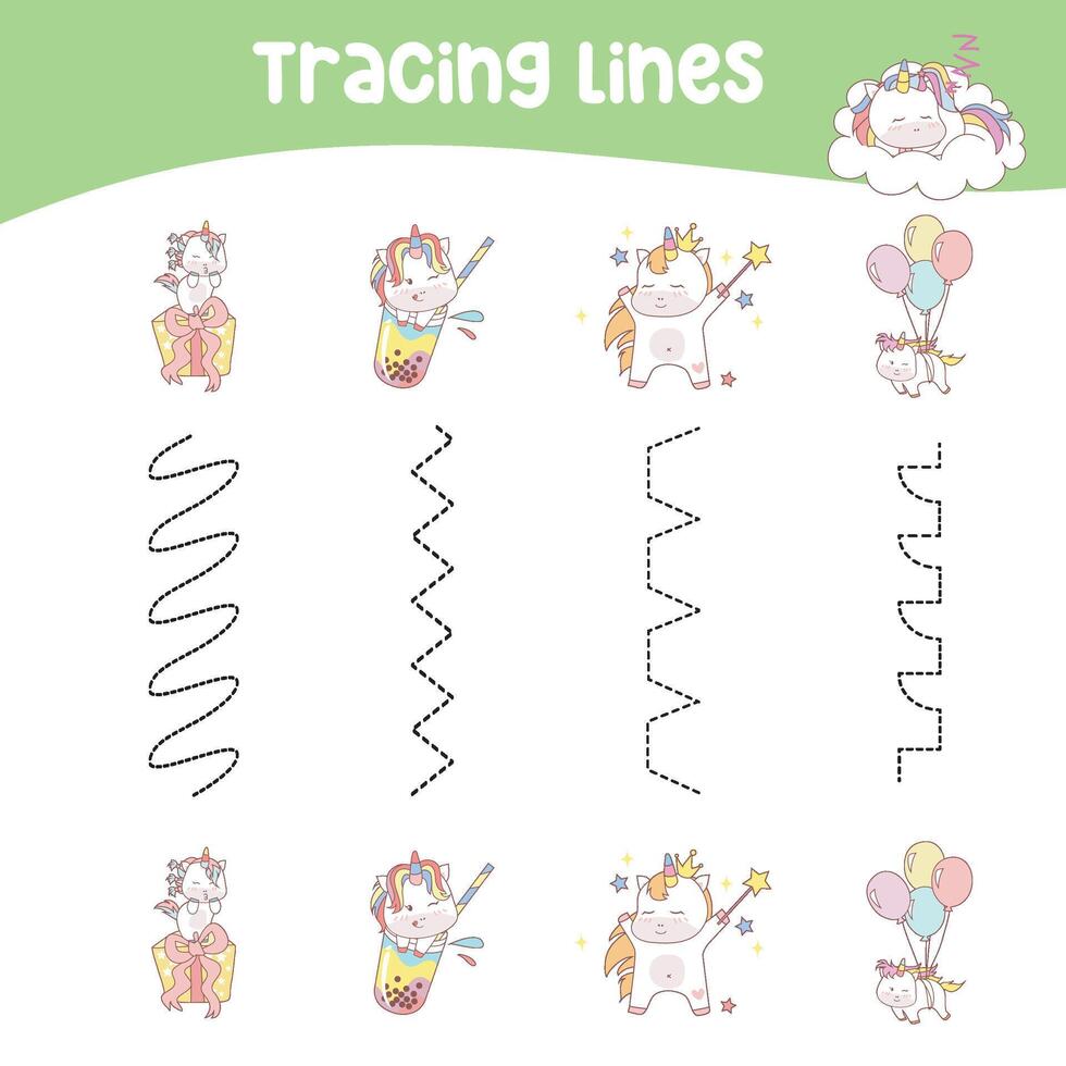 Tracing vertical lines activity for children. Tracing worksheet for kids, practising the motoric skills vector