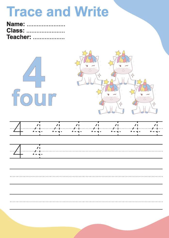 Trace and write number for children. Exercise for children to recognize the number. vector