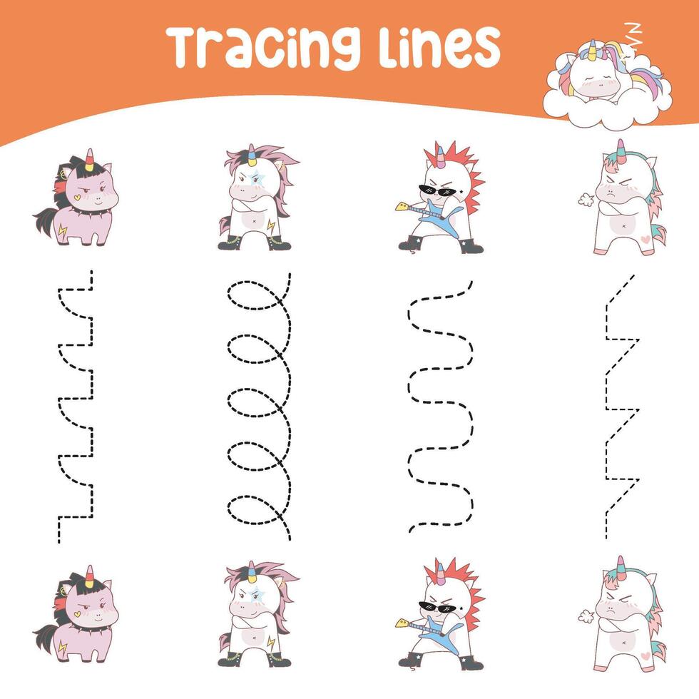 Tracing vertical lines activity for children. Tracing worksheet for kids, practising the motoric skills vector