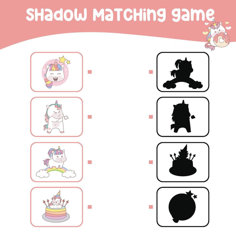 Matching shadow game for children. Find the correct shadow. Worksheet for kid. Printable activity page for kids vector