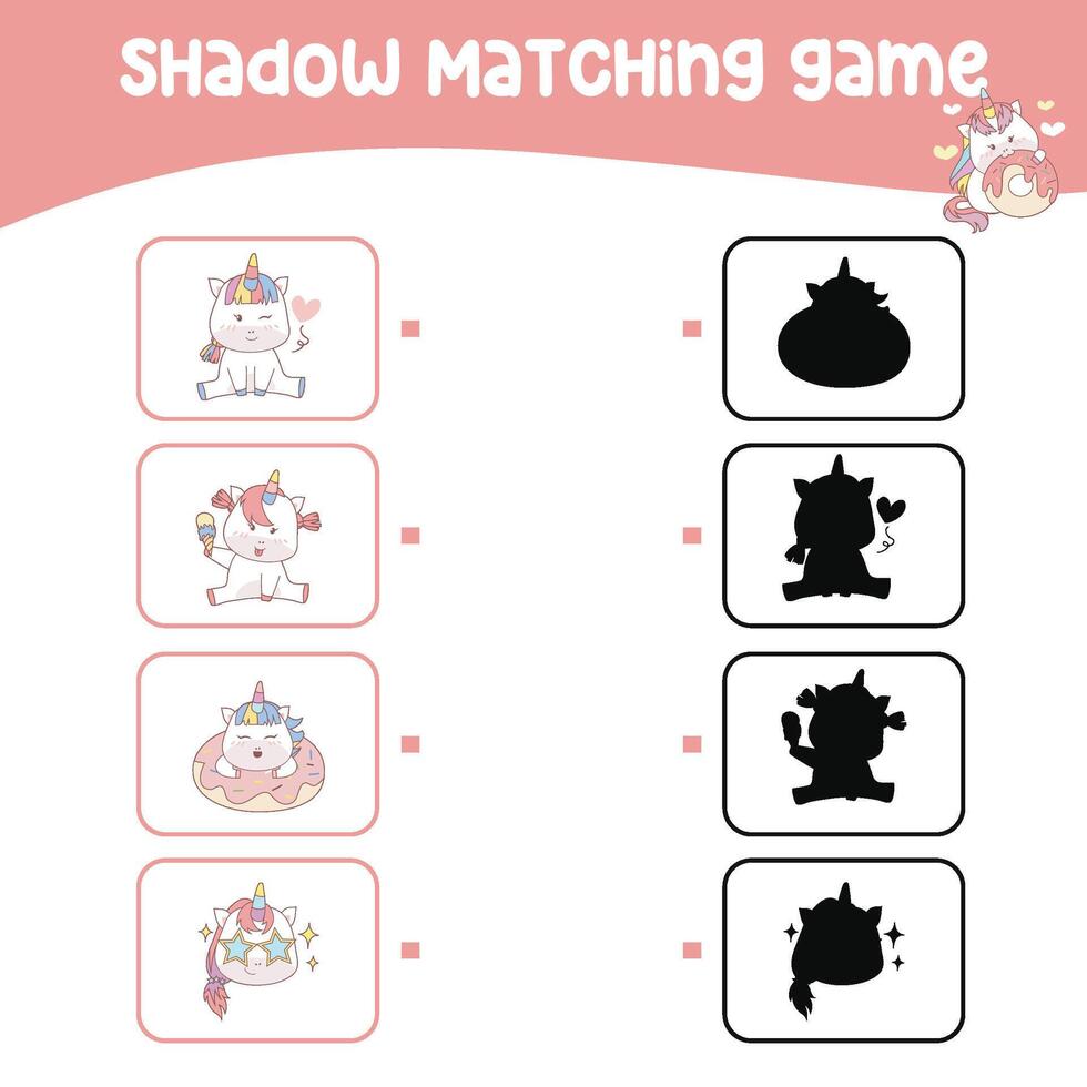 Matching shadow game for children. Find the correct shadow. Worksheet for kid. Printable activity page for kids vector