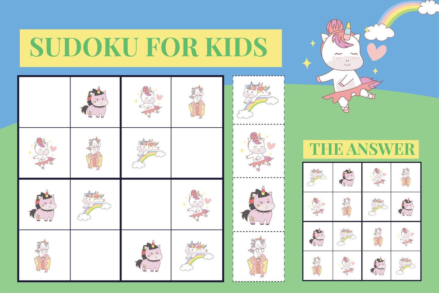 Sudoku sheet for kids. Logic puzzle for kids. Printable puzzle game for preschool Educational printable worksheet vector