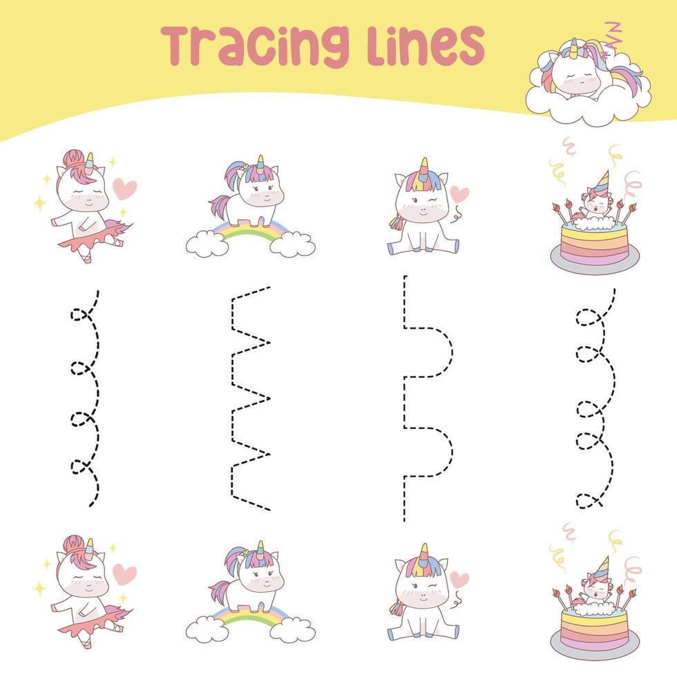 Tracing vertical lines activity for children. Tracing worksheet for kids, practising the motoric skills vector