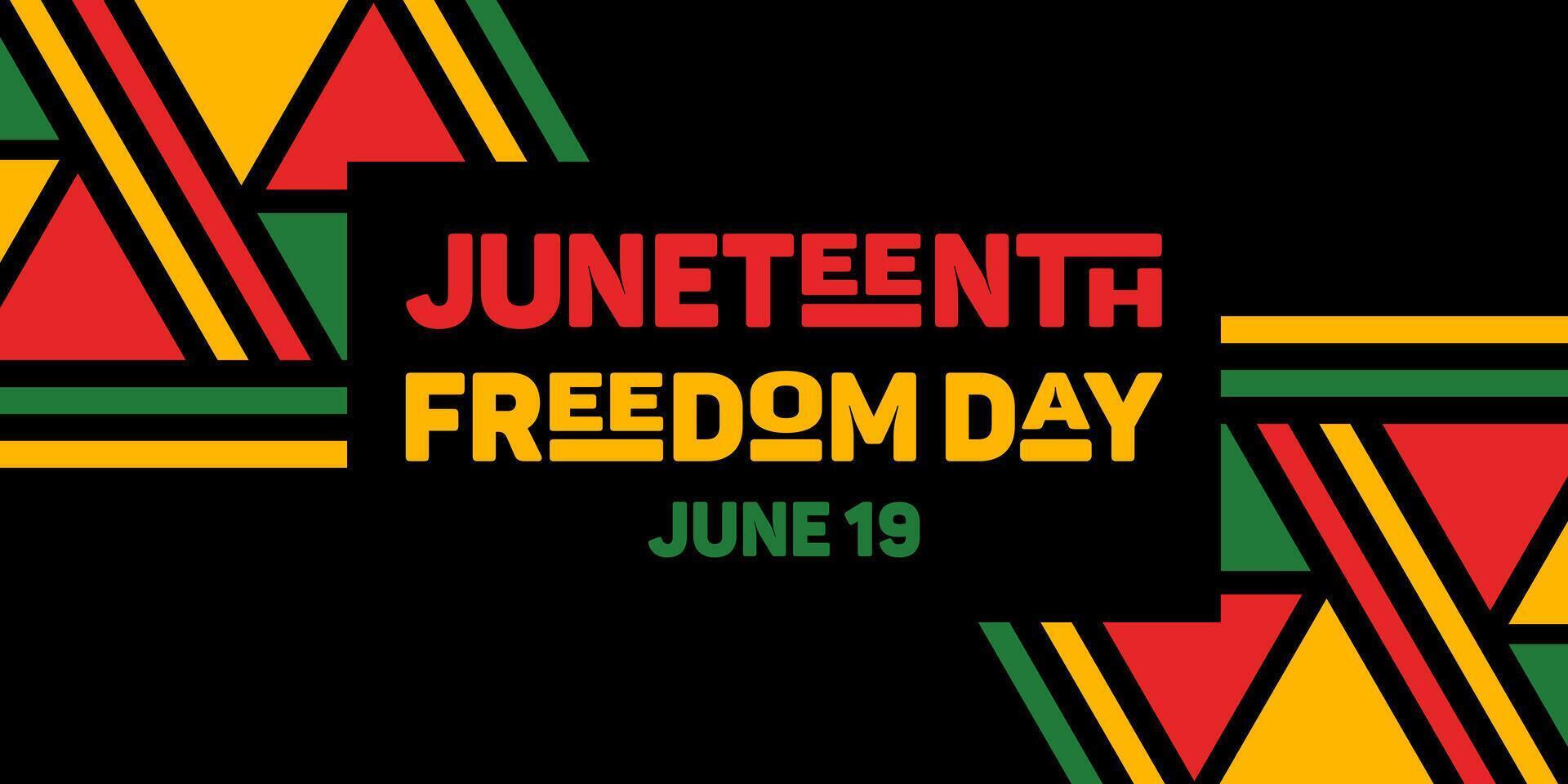 Juneteenth. Freedom Day. Horizontal bright banner. Lettering, ethnic abstract pattern. US federal holiday. Slavery Abolition. African American Heritage and Culture. The concept, struggle for equality vector
